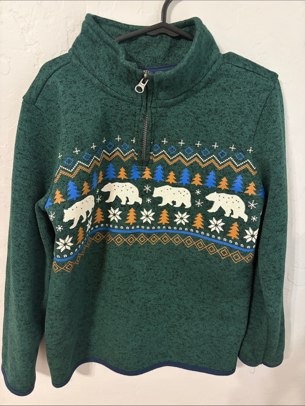 Sonoma Green Half-Zip Sweatshirt with Bear Fair Isle